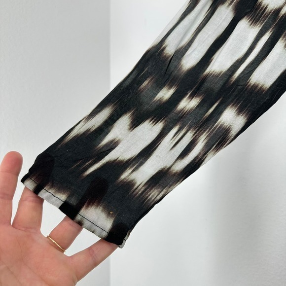 Bella Dahl XS Black White Print Rayon Maxi Dress Button Front Long Sleeve Resort - Picture 9 of 14